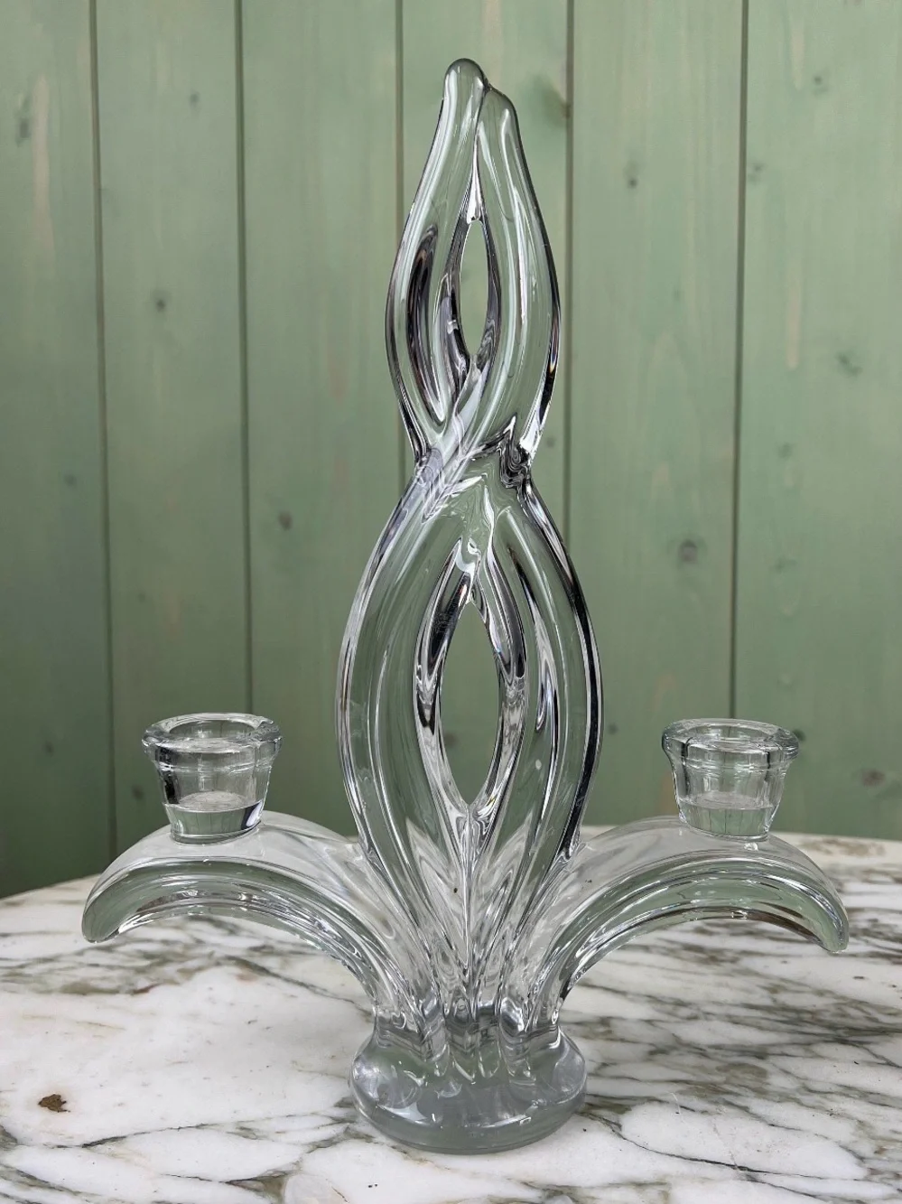 Vannes le Chatel crystal flame candlestick pair